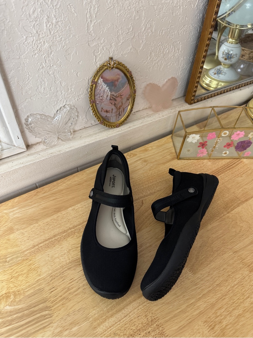 Sporty JSPORT Black Mary Jane Ballet Flats Comfort Shoes Size 10